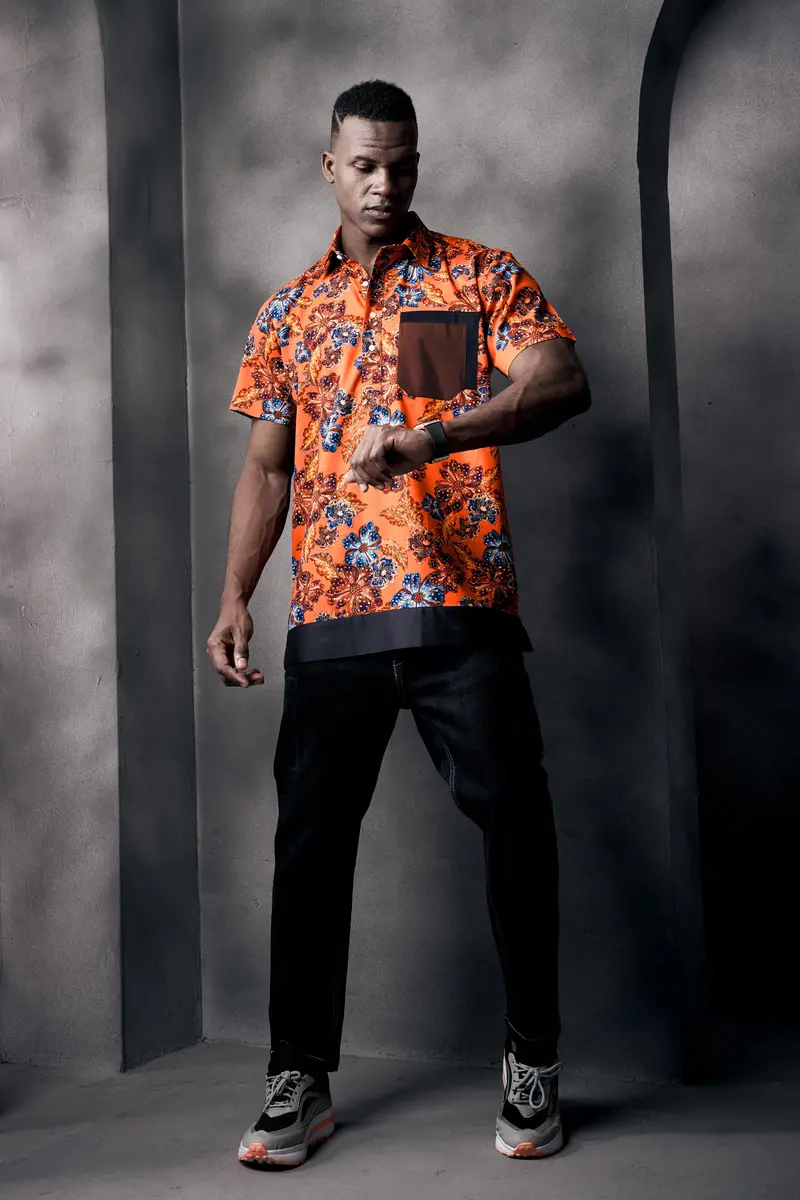 Tangerine Orange And Lapis Blue Floral Printed Super Soft Premium Cotton Designer Shirt 7