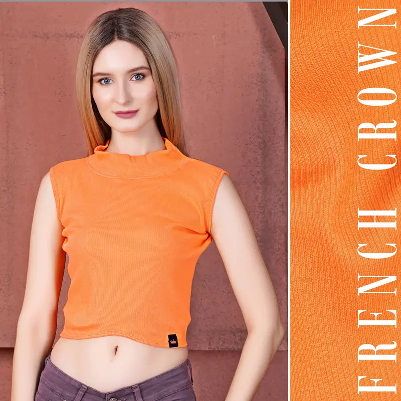 Tangerine Orange Premium Cotton Knit Stretchable Crop Top 1