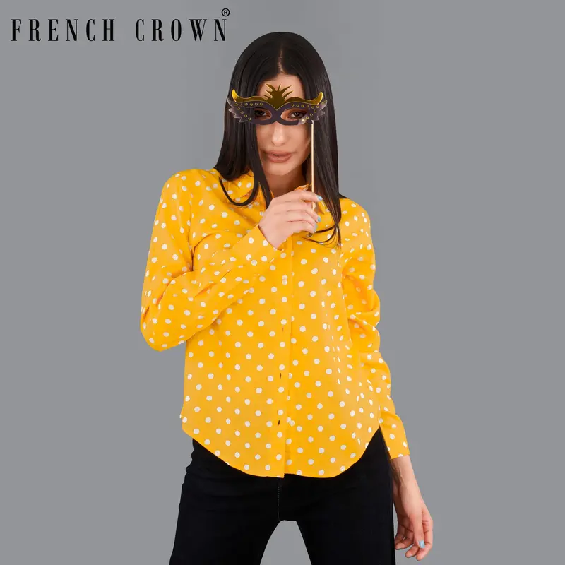 Tangerine Yellow Polka Dots Premium Tencel Shirt 1