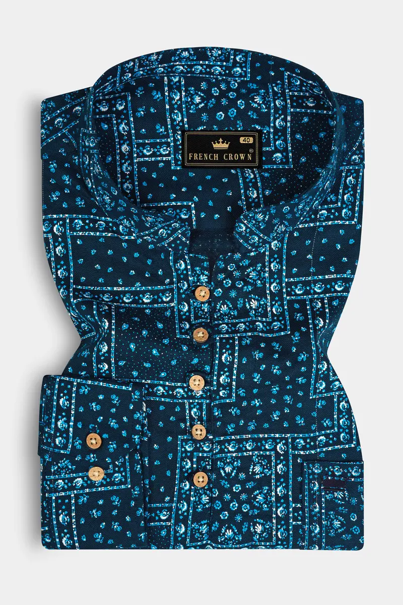 Tarawera Blue Luxurious Linen Designer Kurta Shirt 2
