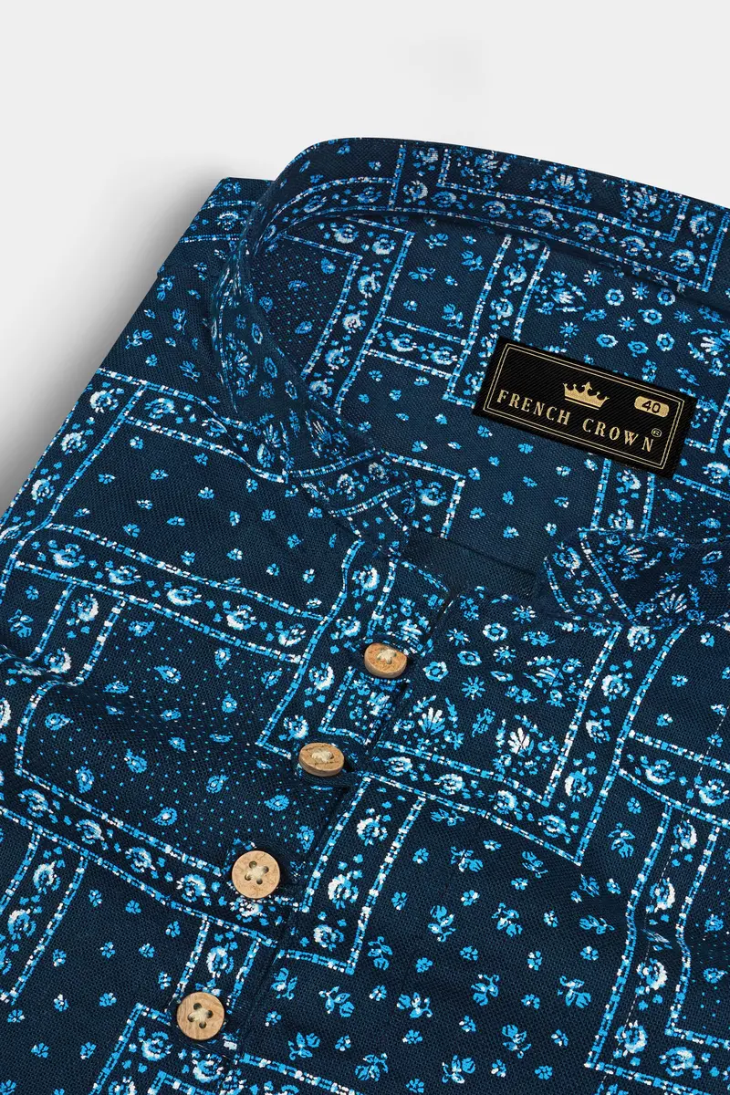 Tarawera Blue Luxurious Linen Designer Kurta Shirt 4