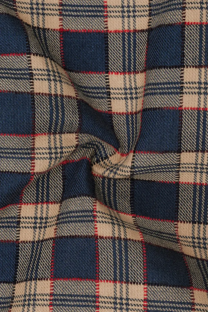 Tarawera Blue With Tequila Light Brown Plaid Dobby Textured Premium Giza Cotton Shirt 3