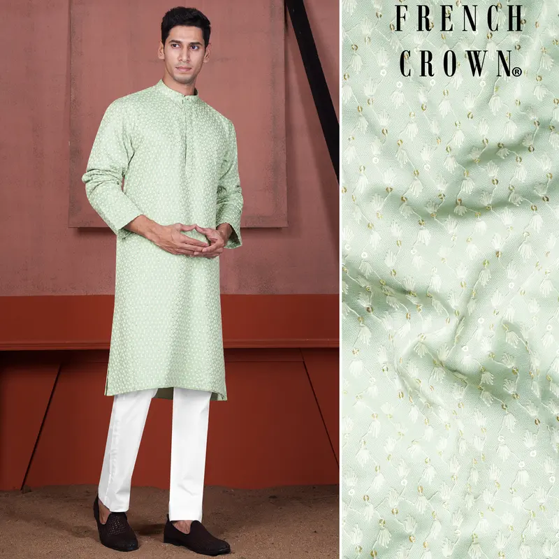 Tasman Green Embroidered Viscose Designer Kurta Set 1