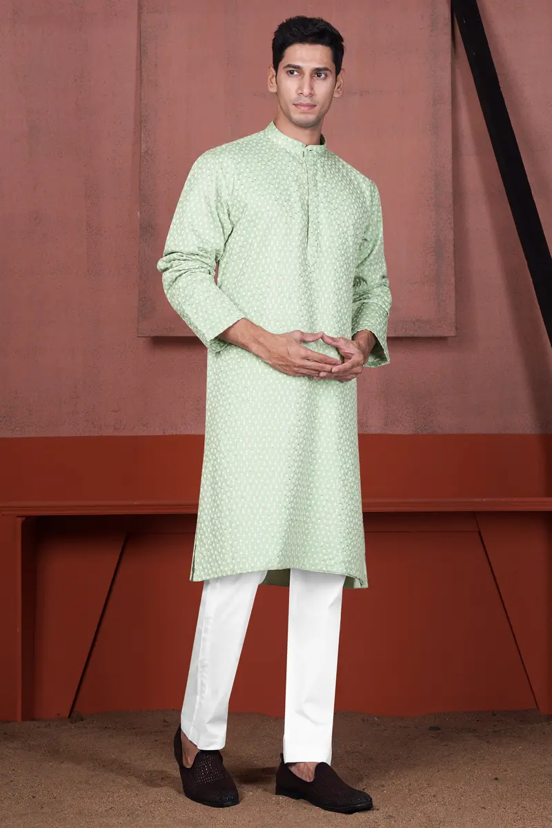 Tasman Green Embroidered Viscose Designer Kurta Set 2