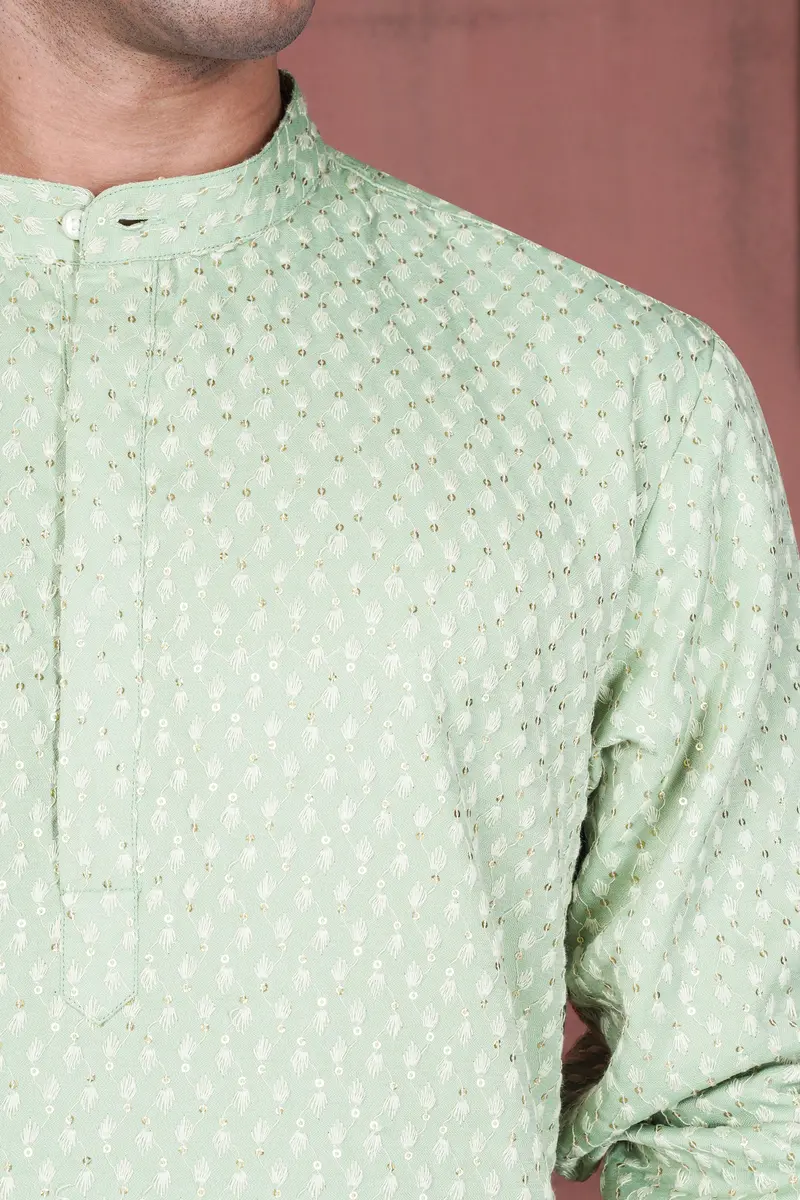 Tasman Green Embroidered Viscose Designer Kurta Set 4