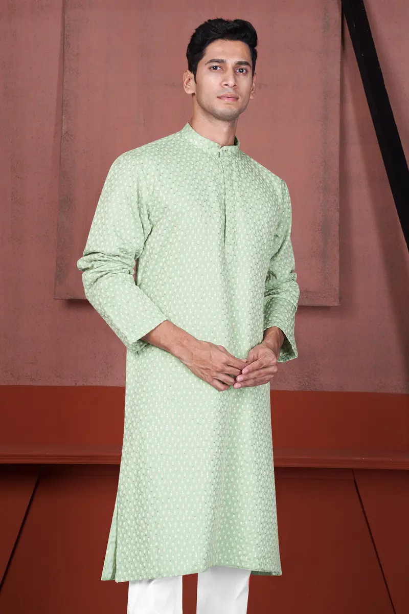 Tasman Green Embroidered Viscose Designer Kurta Set 5