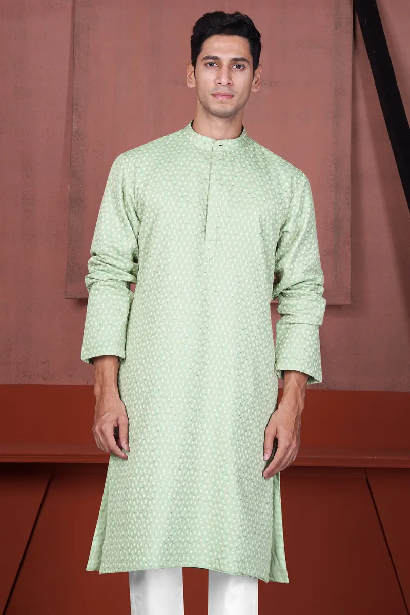 Tasman Green Embroidered Viscose Designer Kurta Set 6