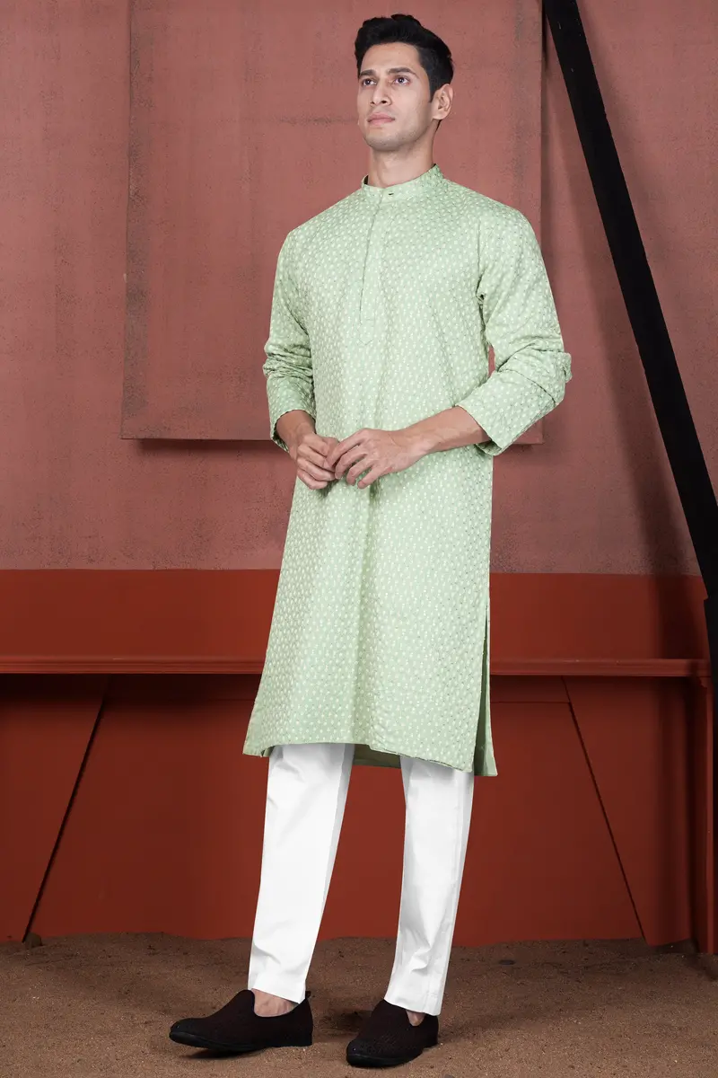 Tasman Green Embroidered Viscose Designer Kurta Set 7