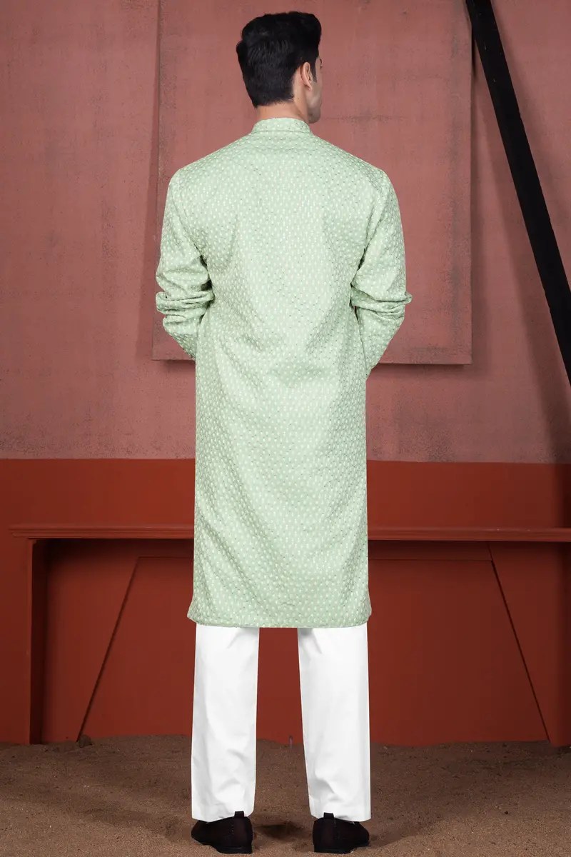 Tasman Green Embroidered Viscose Designer Kurta Set 8