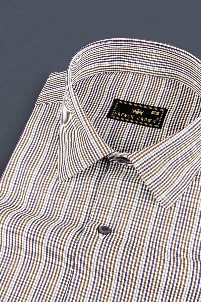 Taupe Brown And Twilight Purple Printed Premium Giza Cotton Shirt 1