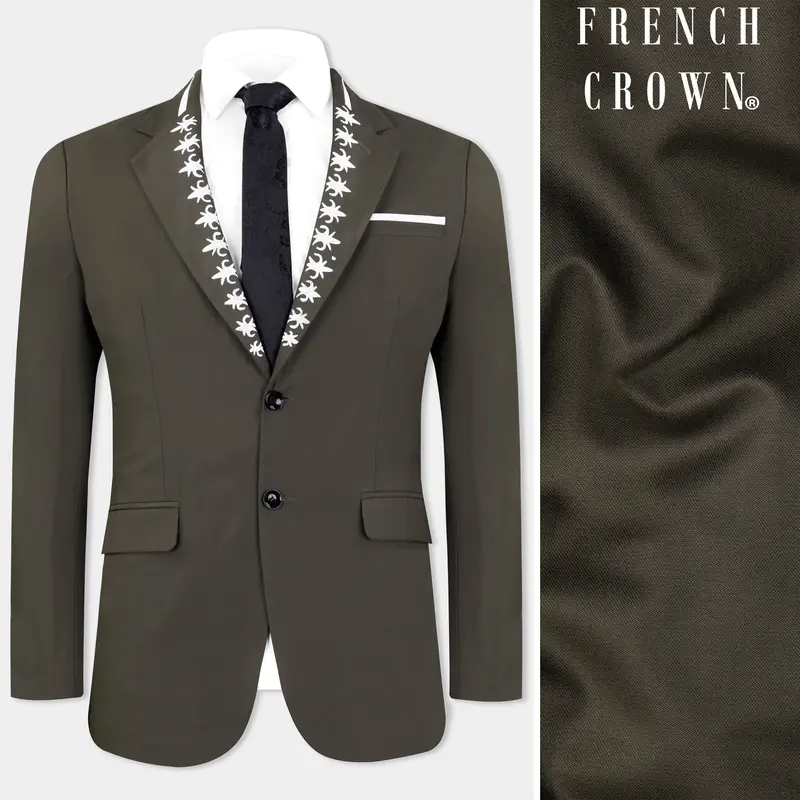 Taupe Brown Hand Painted Wool Rich Hand Painted Designer Blazer 1