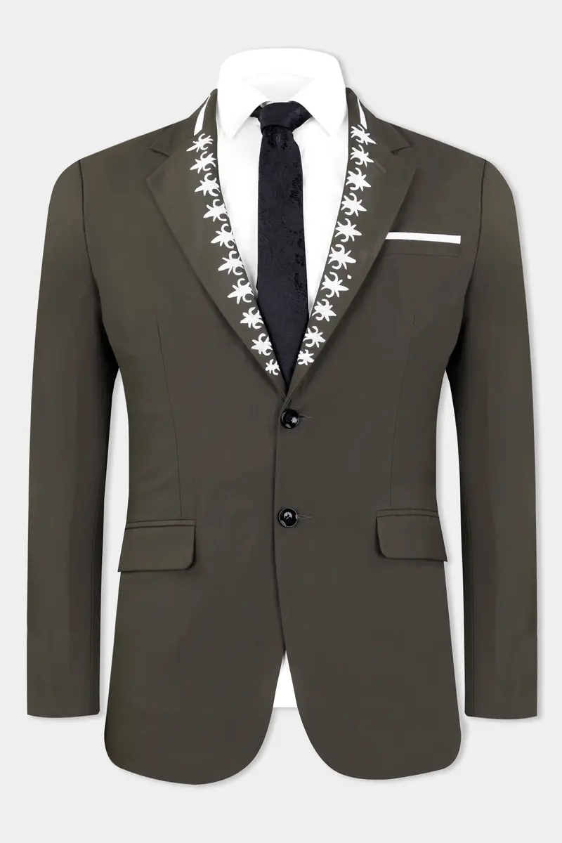Taupe Brown Hand Painted Wool Rich Hand Painted Designer Blazer 2