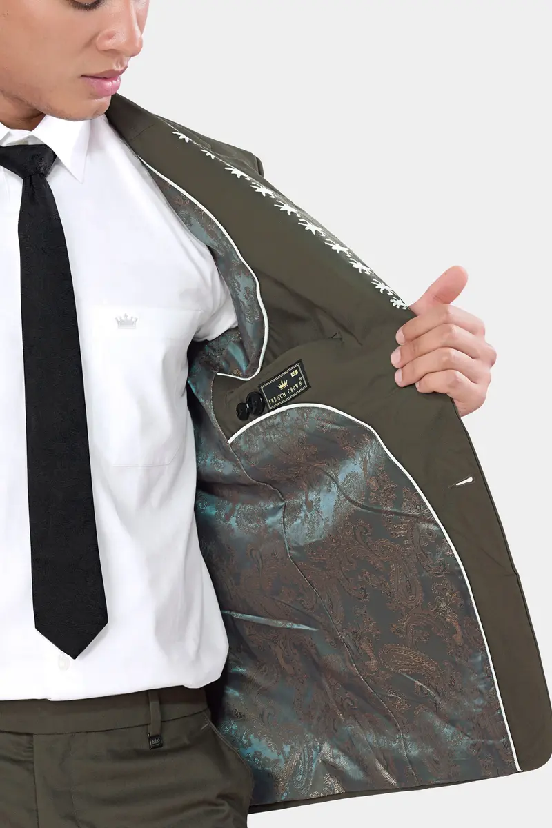 Taupe Brown Hand Painted Wool Rich Hand Painted Designer Blazer 6