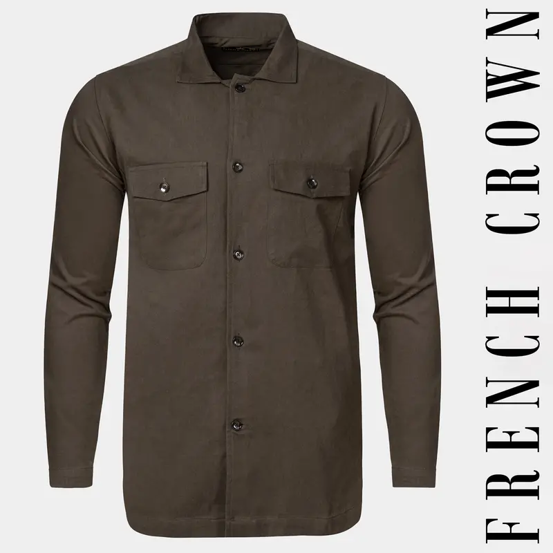 Taupe Brown Heavyweight Twill Cotton Shacket 1