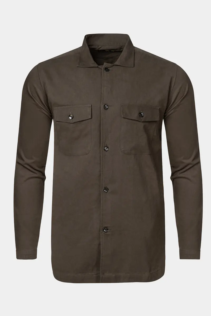 Taupe Brown Heavyweight Twill Cotton Shacket 2