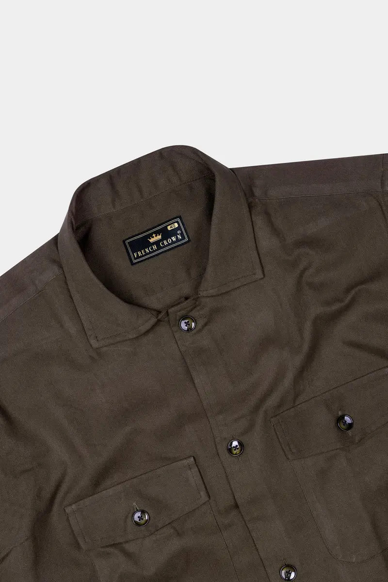 Taupe Brown Heavyweight Twill Cotton Shacket 4