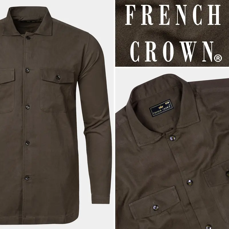Taupe Brown Heavyweight Twill Cotton Shacket 7