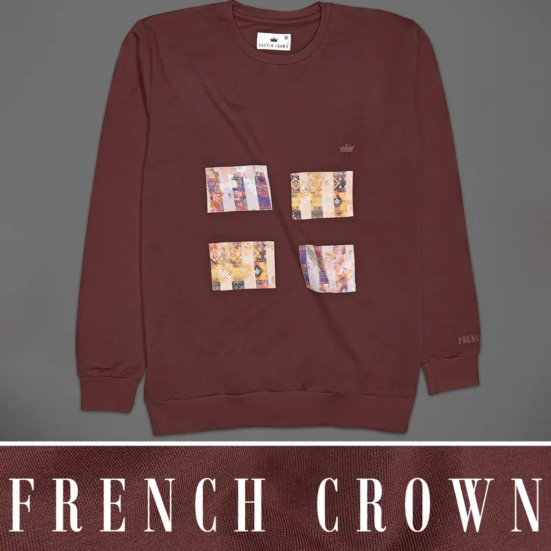 Taupe Brown Multicolour Patchwork Premium Cotton Designer Sweatshirt 1