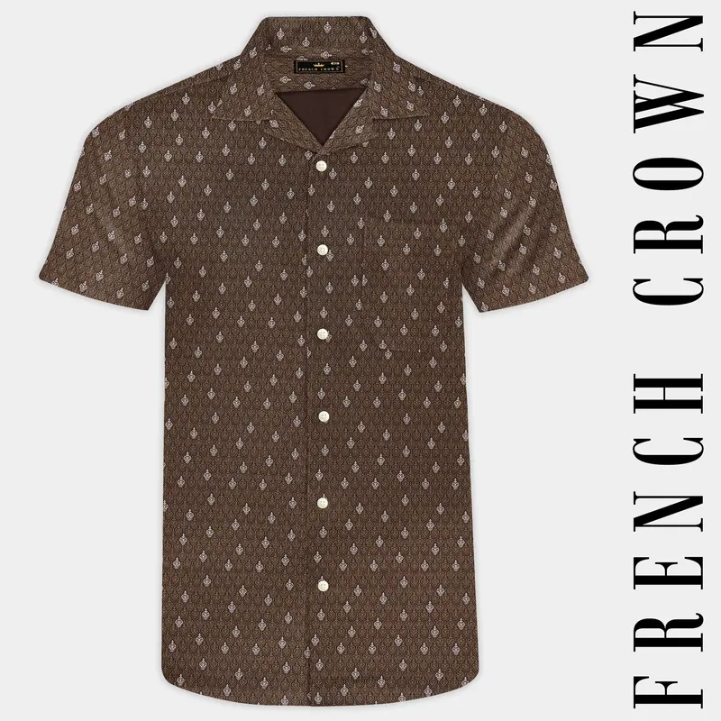 Taupe Brown Printed Giza Cotton Shirt 1