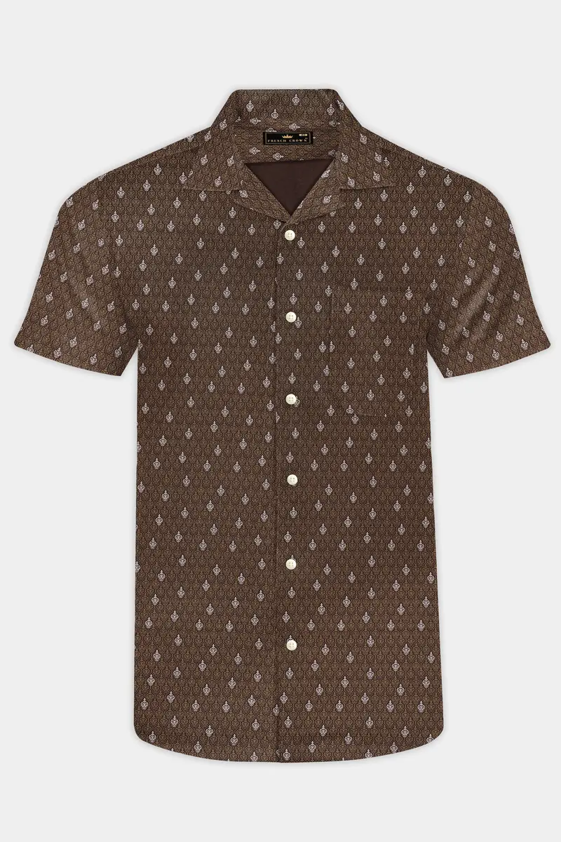 Taupe Brown Printed Giza Cotton Shirt 2