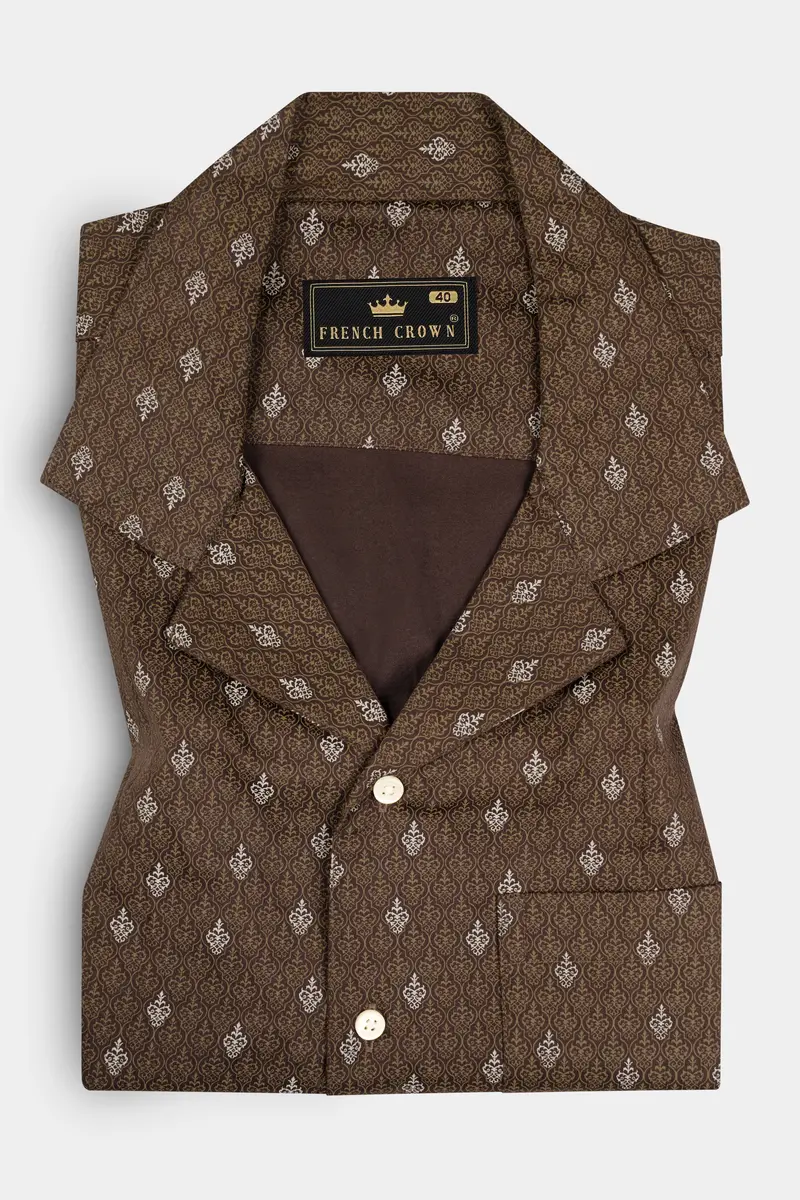 Taupe Brown Printed Giza Cotton Shirt 5