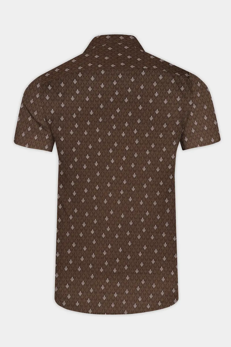 Taupe Brown Printed Giza Cotton Shirt 6