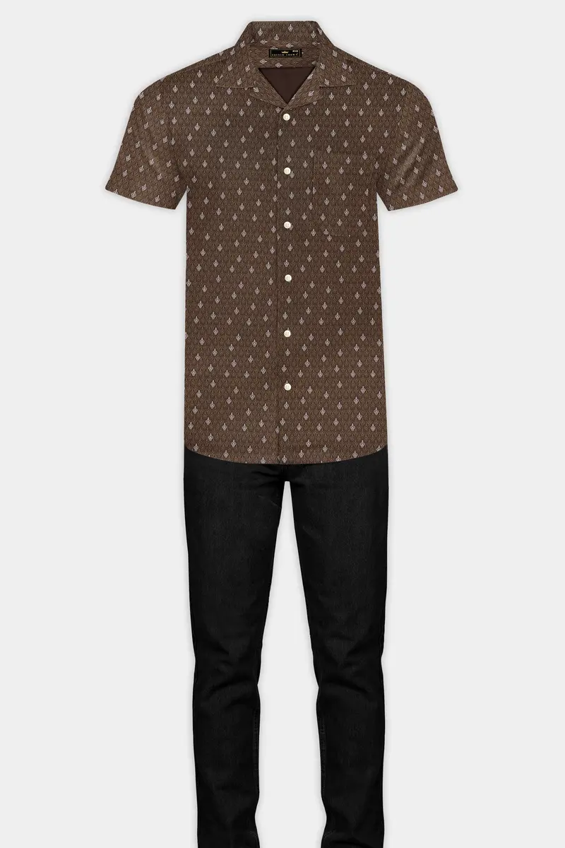 Taupe Brown Printed Giza Cotton Shirt 7