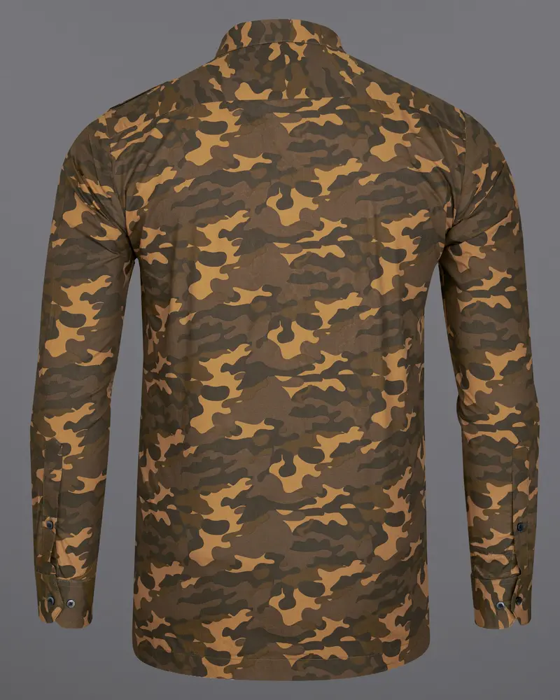 Taupe Brown With Birch Green Camouflage Royal Oxford Overshirt/Shacket With Zipper Closure 13