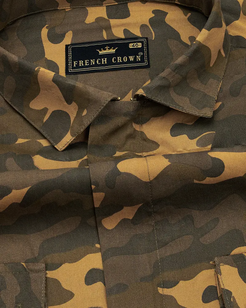 Taupe Brown With Birch Green Camouflage Royal Oxford Overshirt/Shacket With Zipper Closure 5