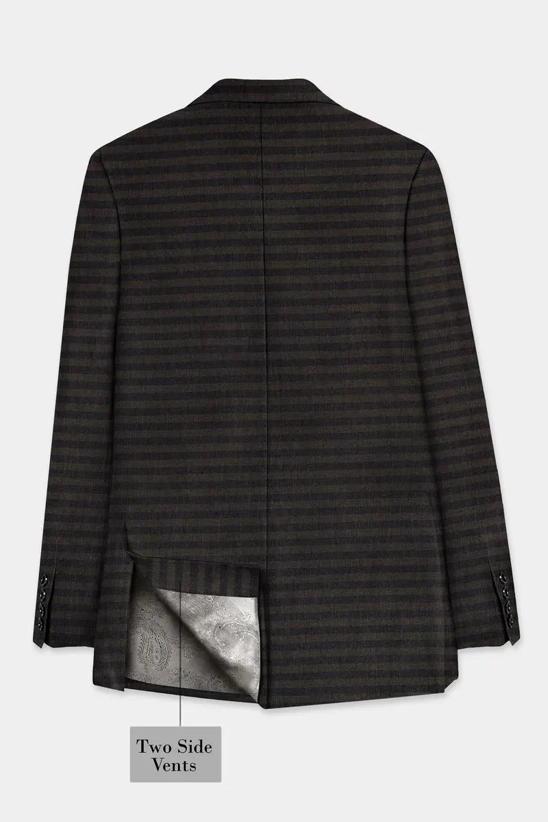 Taupe Brown With Jade Black Striped Wool Blend Double Breasted Blazer 8