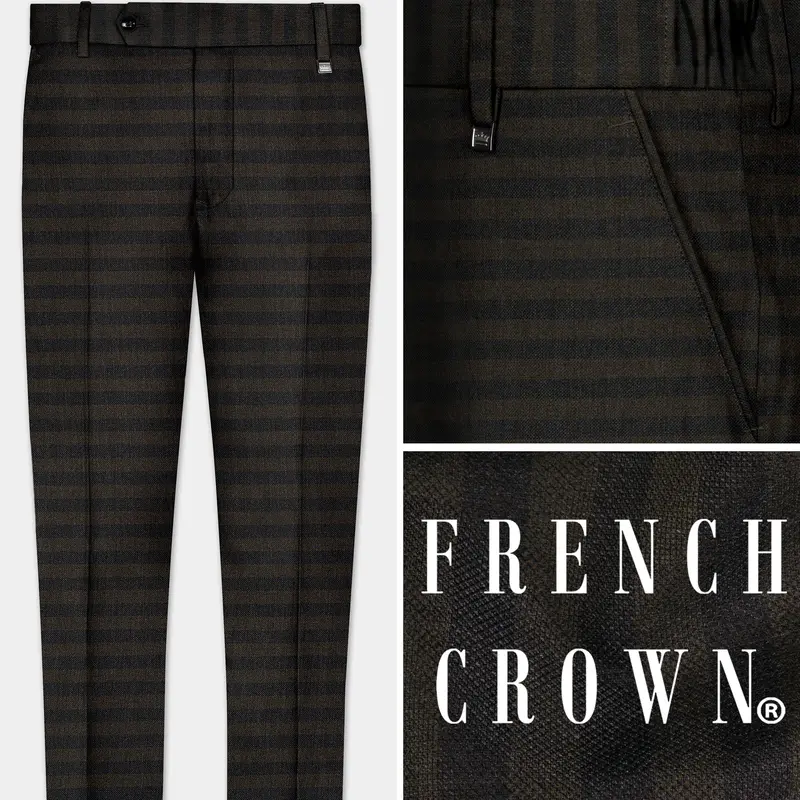 Taupe Brown With Jade Black Striped Wool Blend Pant 1