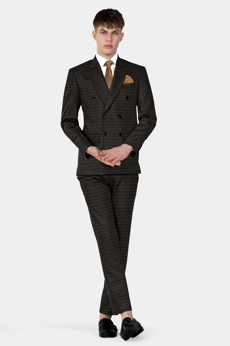 Taupe Brown With Jade Black Striped Wool Blend Pant 8