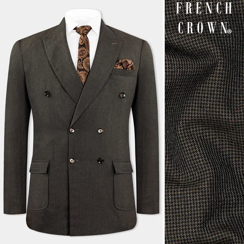 Taupe Brown Wool Rich Double Breasted Designer Blazer 1