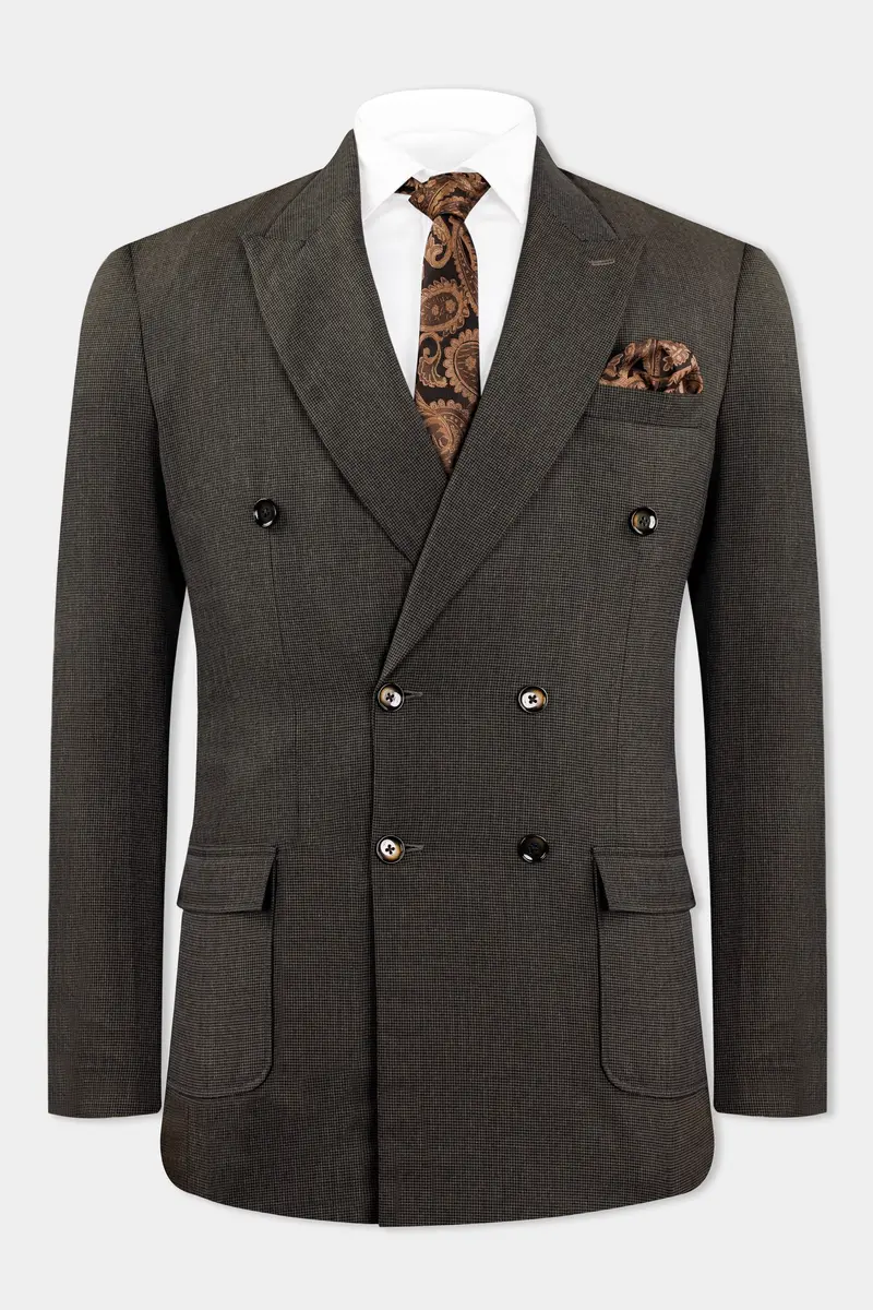 Taupe Brown Wool Rich Double Breasted Designer Blazer 2
