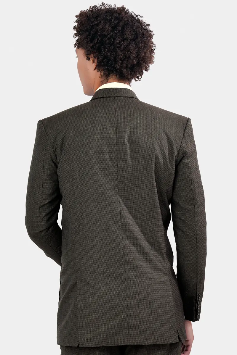 Taupe Brown Wool Rich Double Breasted Designer Blazer 5