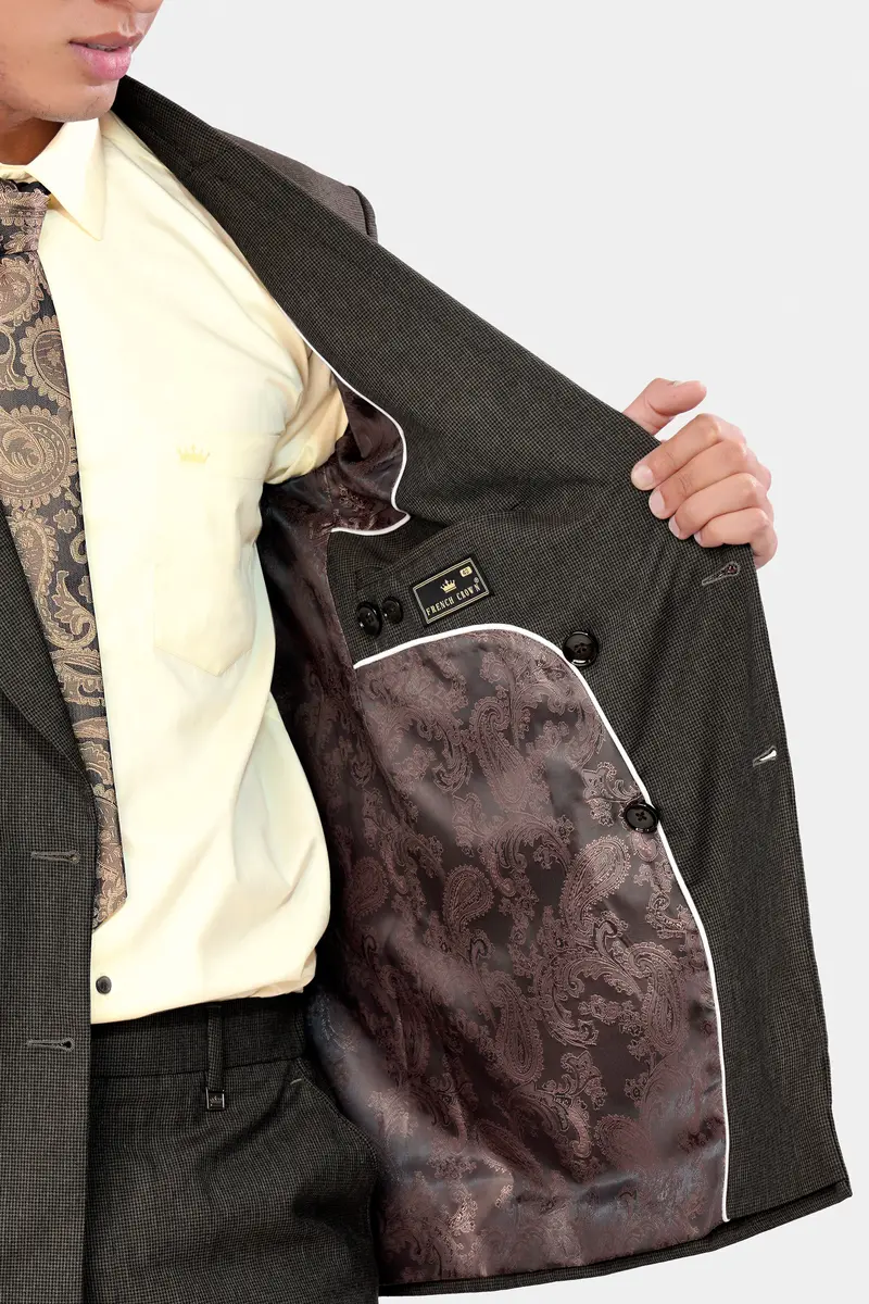 Taupe Brown Wool Rich Double Breasted Designer Blazer 6