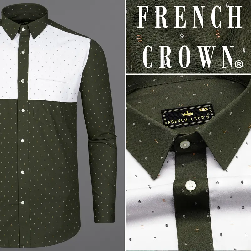 Taupe Green And White Dobby Textured Designer Shirt 10