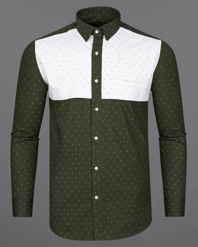 Taupe Green And White Dobby Textured Designer Shirt 2