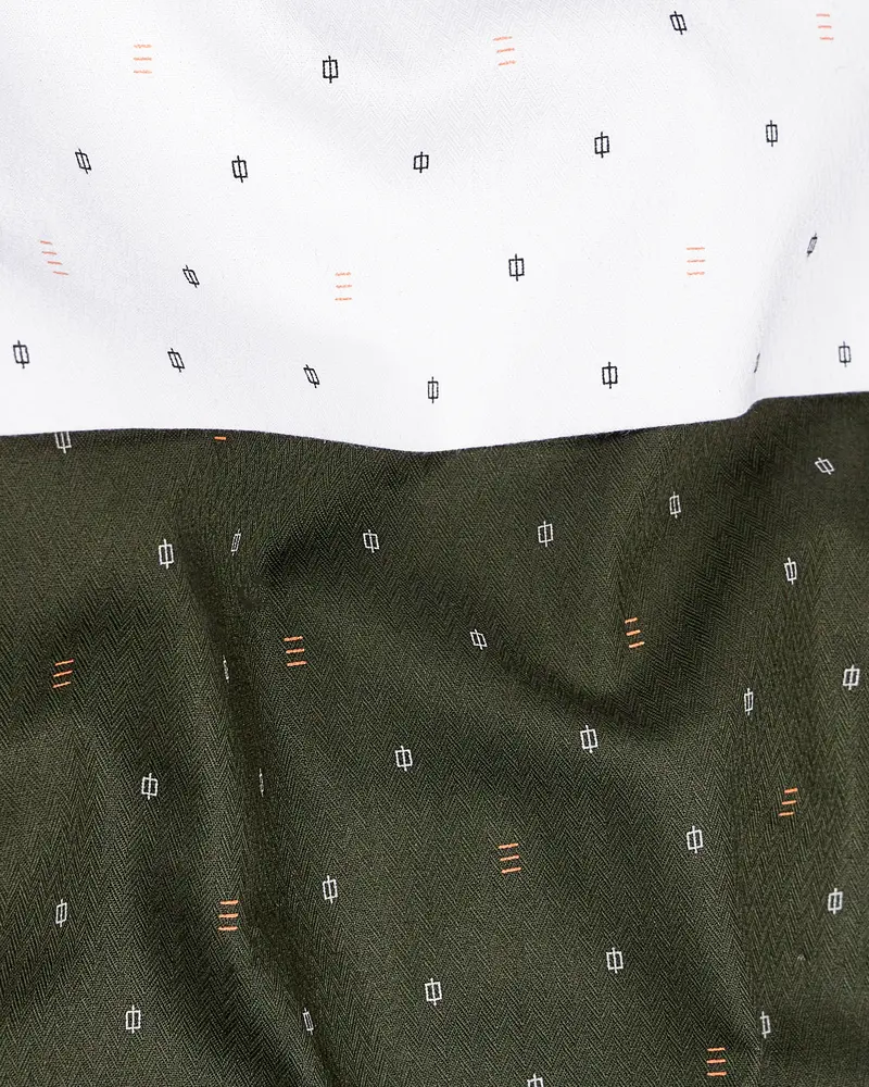Taupe Green And White Dobby Textured Designer Shirt 3