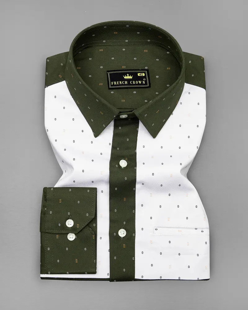 Taupe Green And White Dobby Textured Designer Shirt 5
