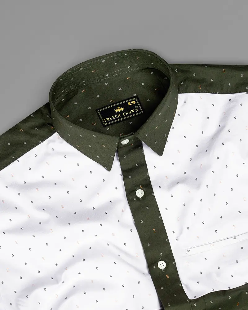 Taupe Green And White Dobby Textured Designer Shirt 6