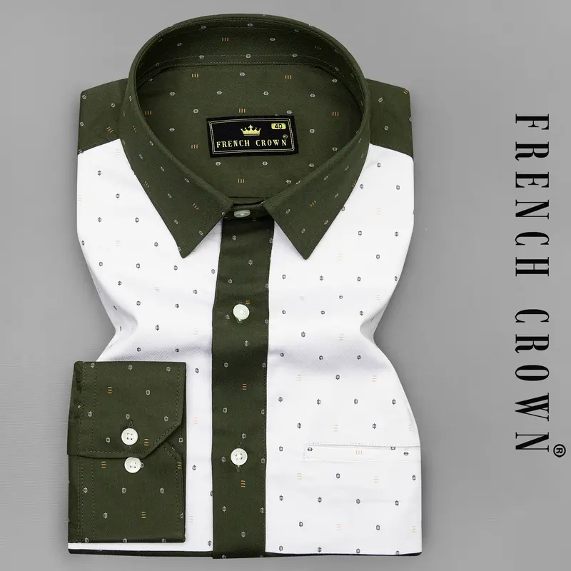 Taupe Green And White Dobby Textured Designer Shirt 8