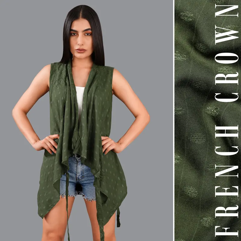 Taupe Green Printed Viscose Shrug 1
