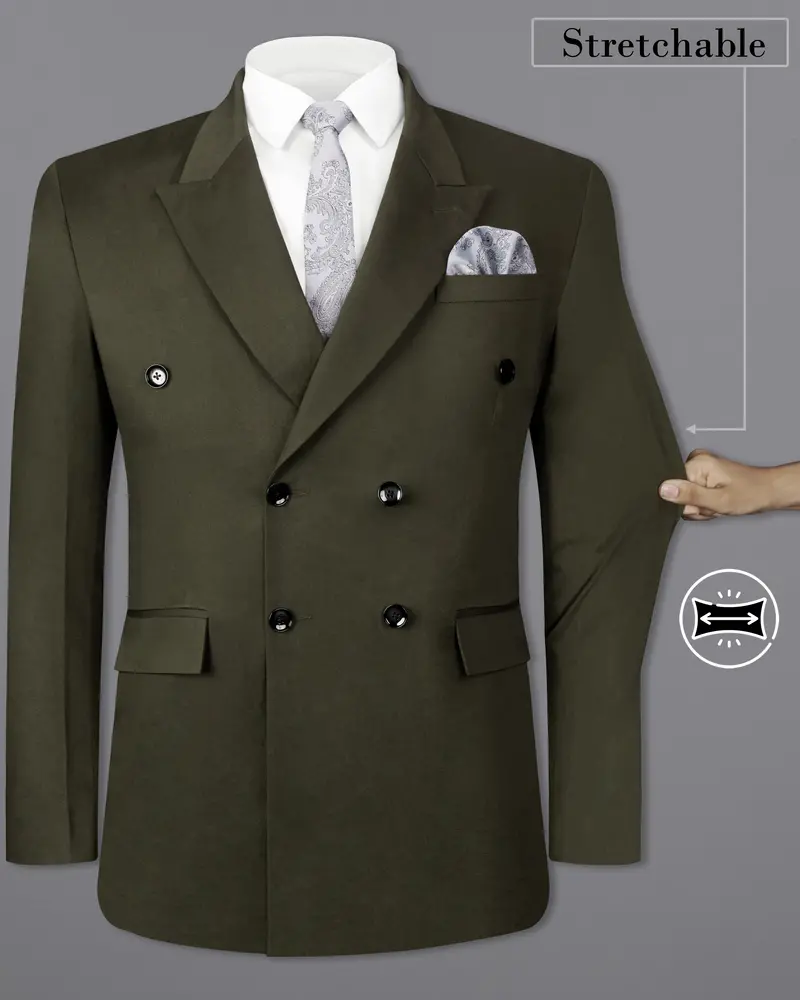 Taupe Green Solid Stretchable Premium Cotton Double Breasted Traveler Blazer 2