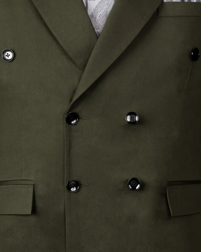 Taupe Green Solid Stretchable Premium Cotton Double Breasted Traveler Blazer 4