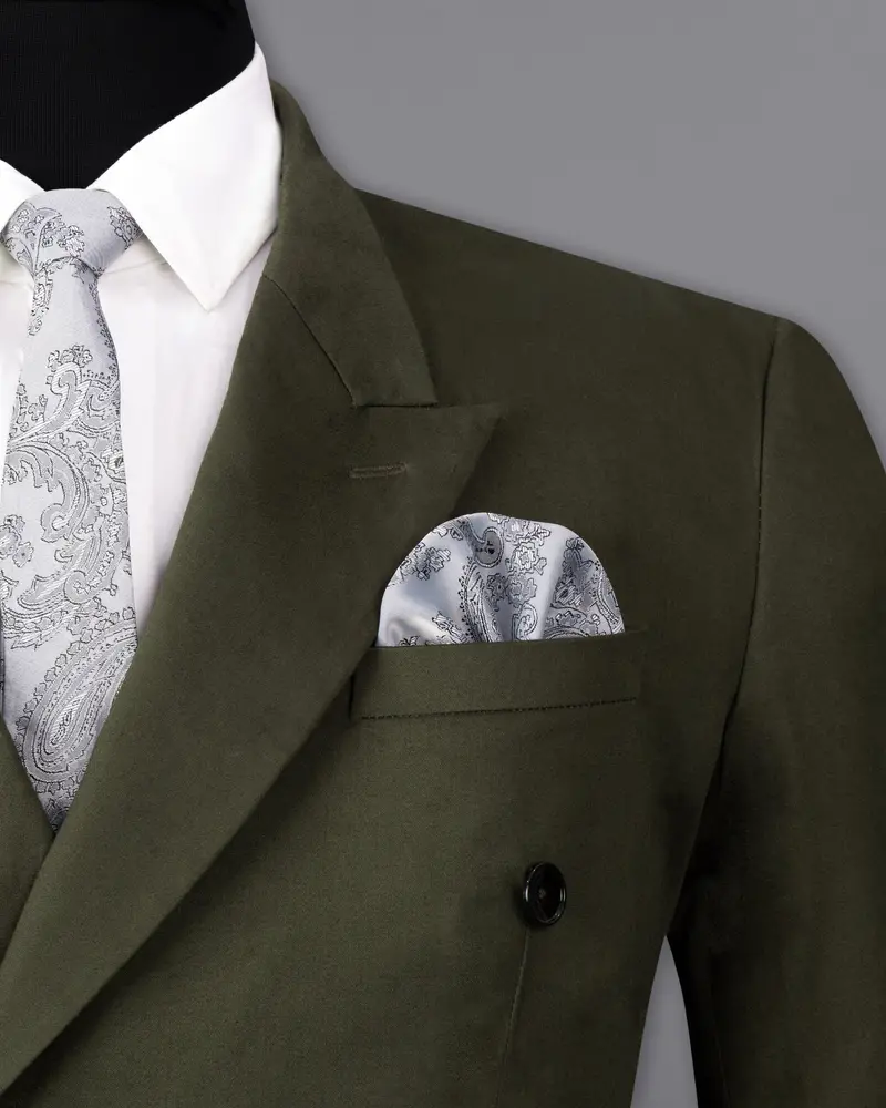 Taupe Green Solid Stretchable Premium Cotton Double Breasted Traveler Blazer 6