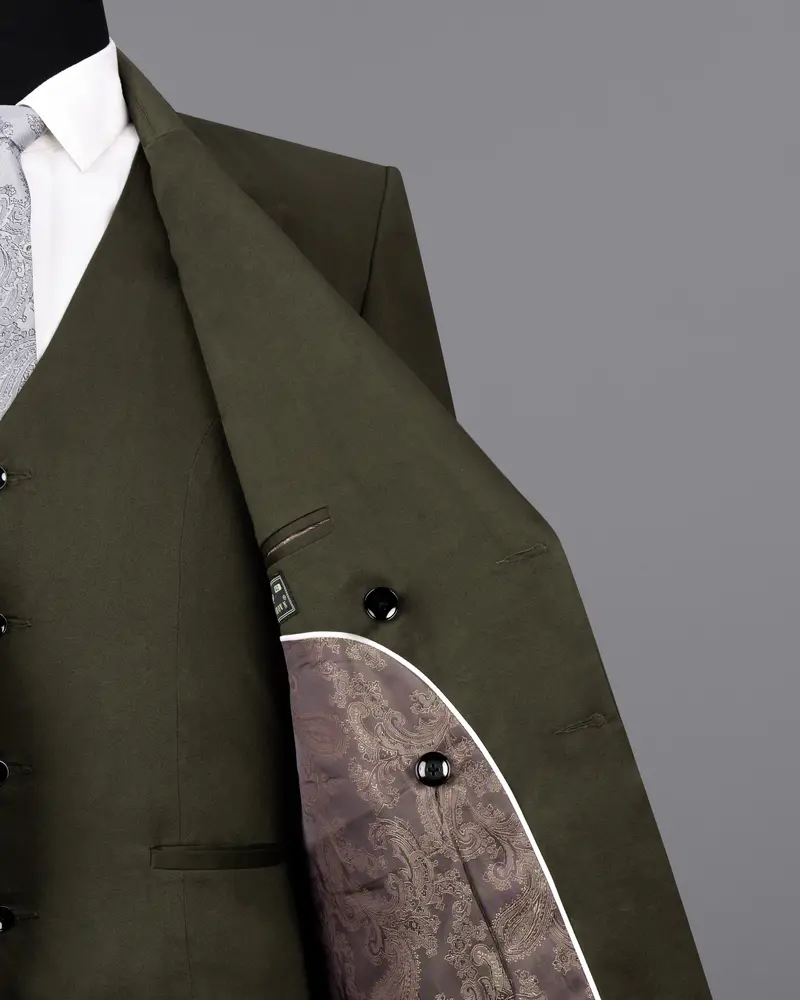 Taupe Green Solid Stretchable Premium Cotton Double Breasted Traveler Blazer 7