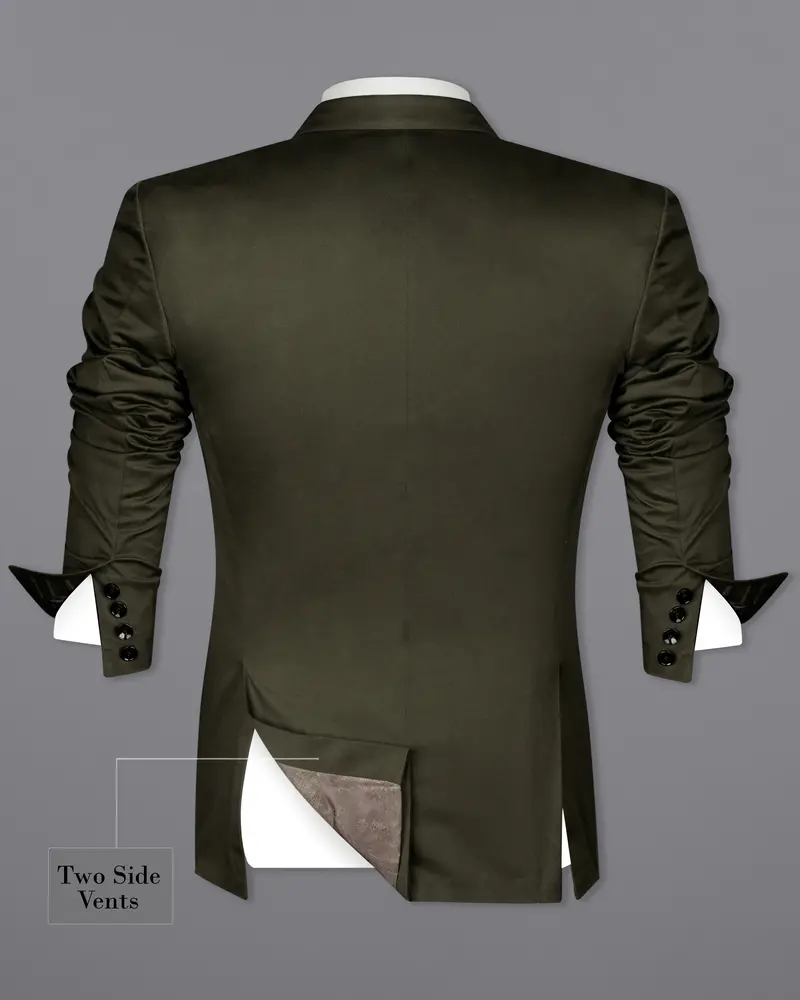 Taupe Green Solid Stretchable Premium Cotton Double Breasted Traveler Blazer 8