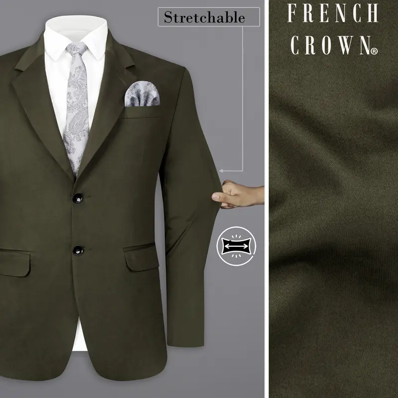 Taupe Green Solid Stretchable Premium Cotton Traveler Blazer 1