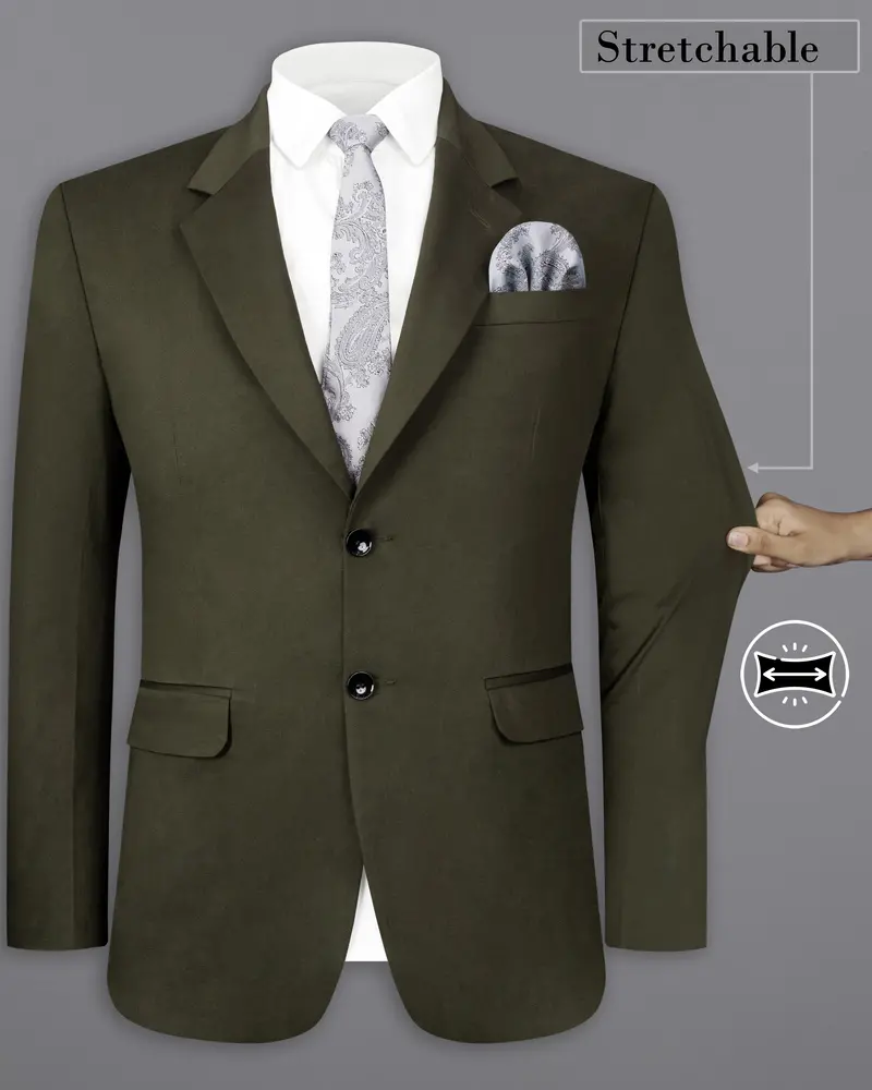 Taupe Green Solid Stretchable Premium Cotton Traveler Blazer 2